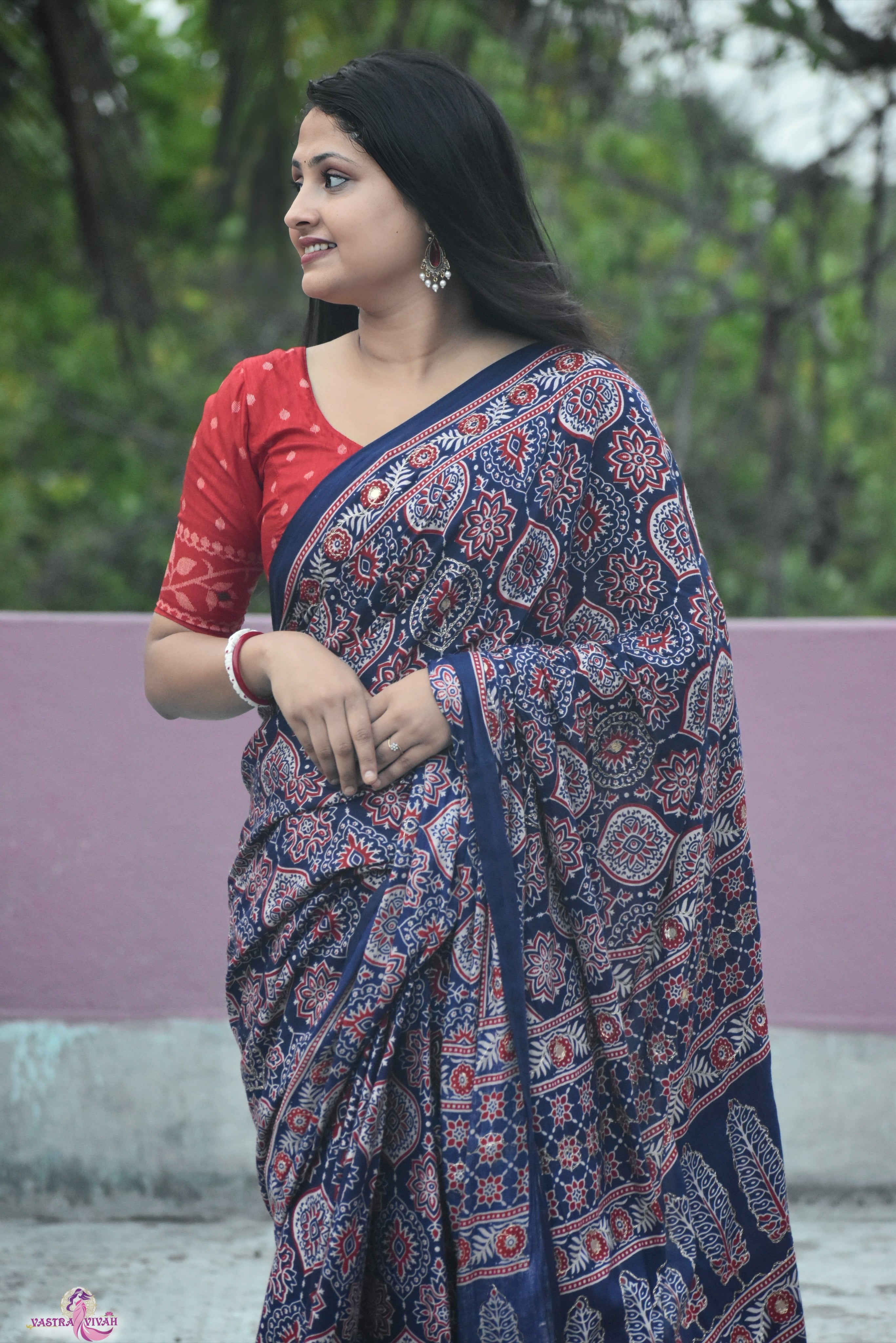 BLUE COTTON KALAMKARI SAREE