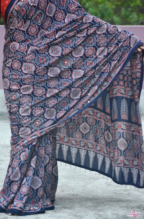 BLUE COTTON KALAMKARI SAREE
