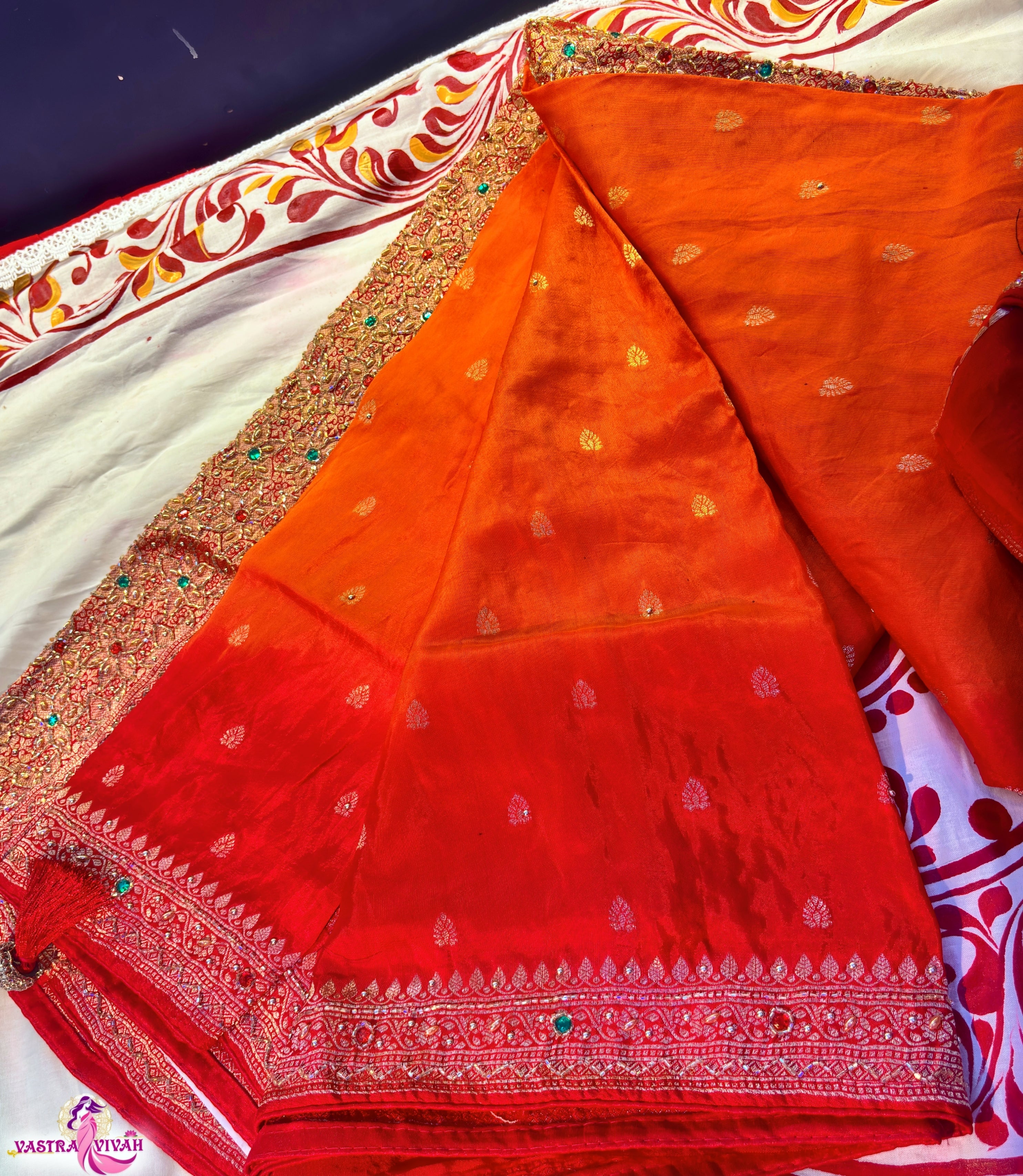 RED ORANGE DOLLA SILK SAREE