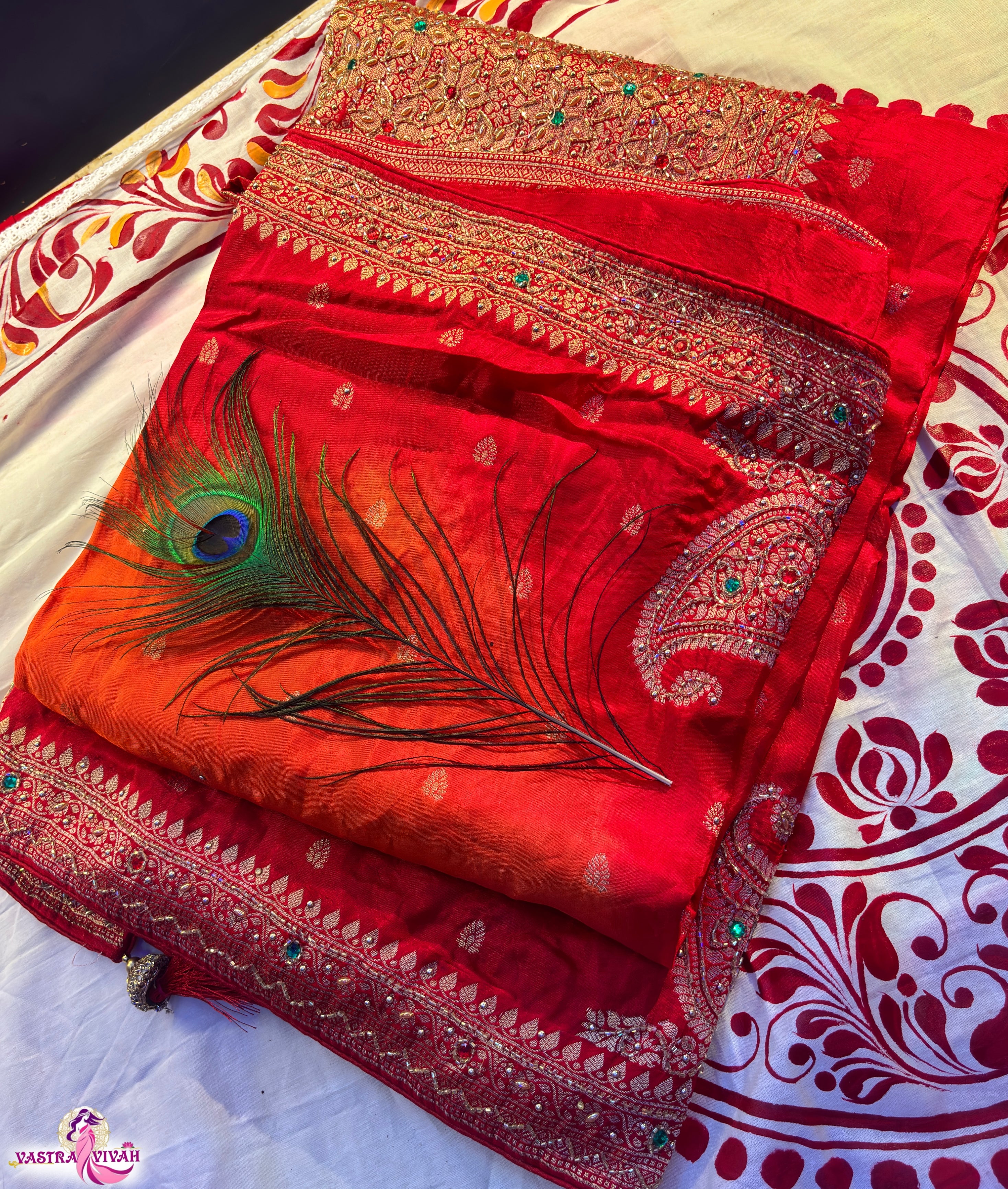 RED ORANGE DOLLA SILK SAREE