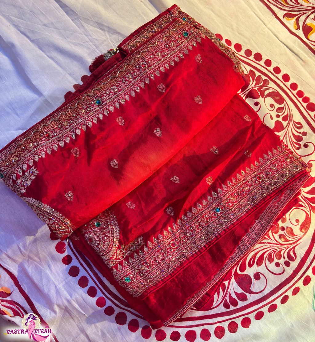 RED ORANGE DOLLA SILK SAREE