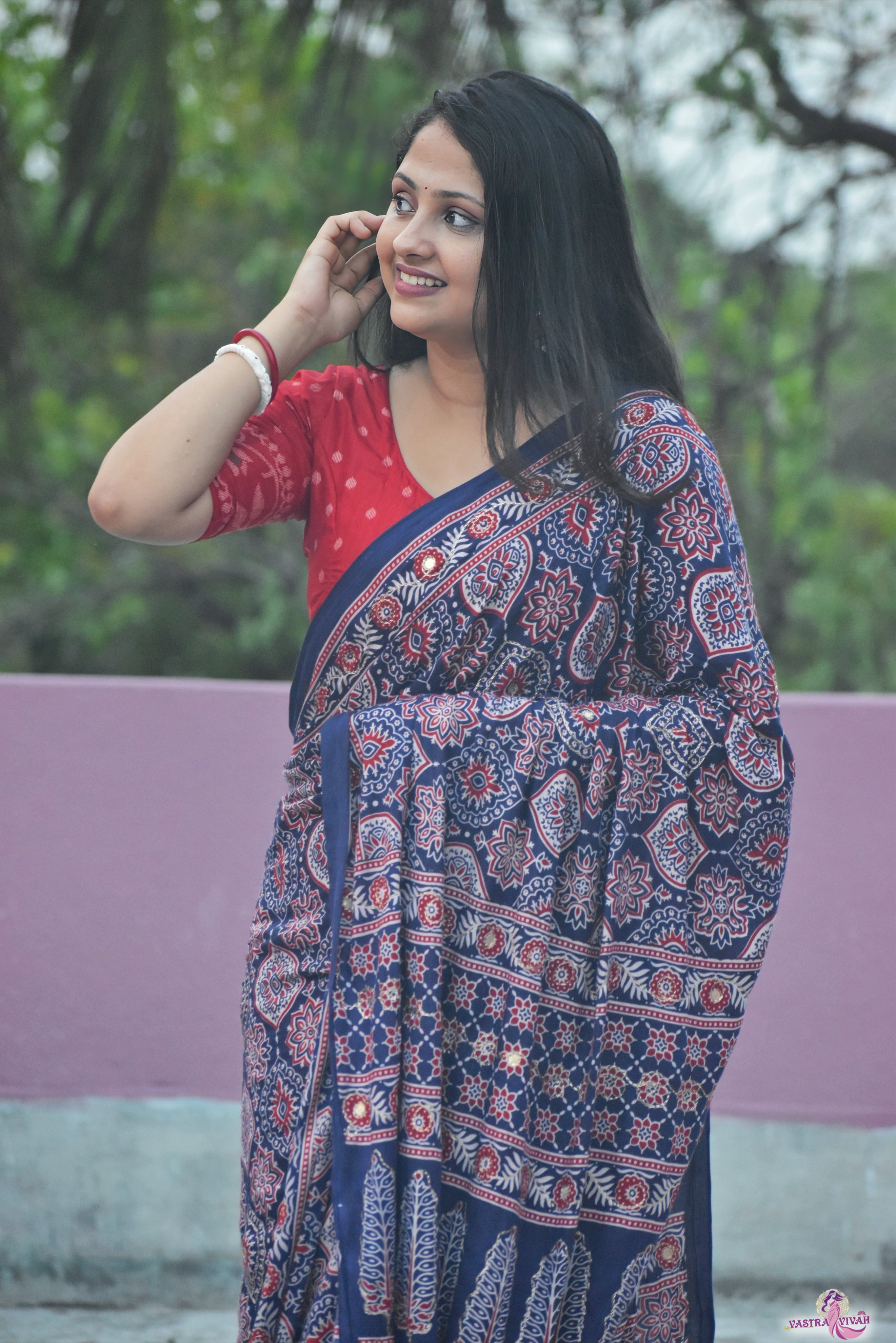 BLUE COTTON KALAMKARI SAREE