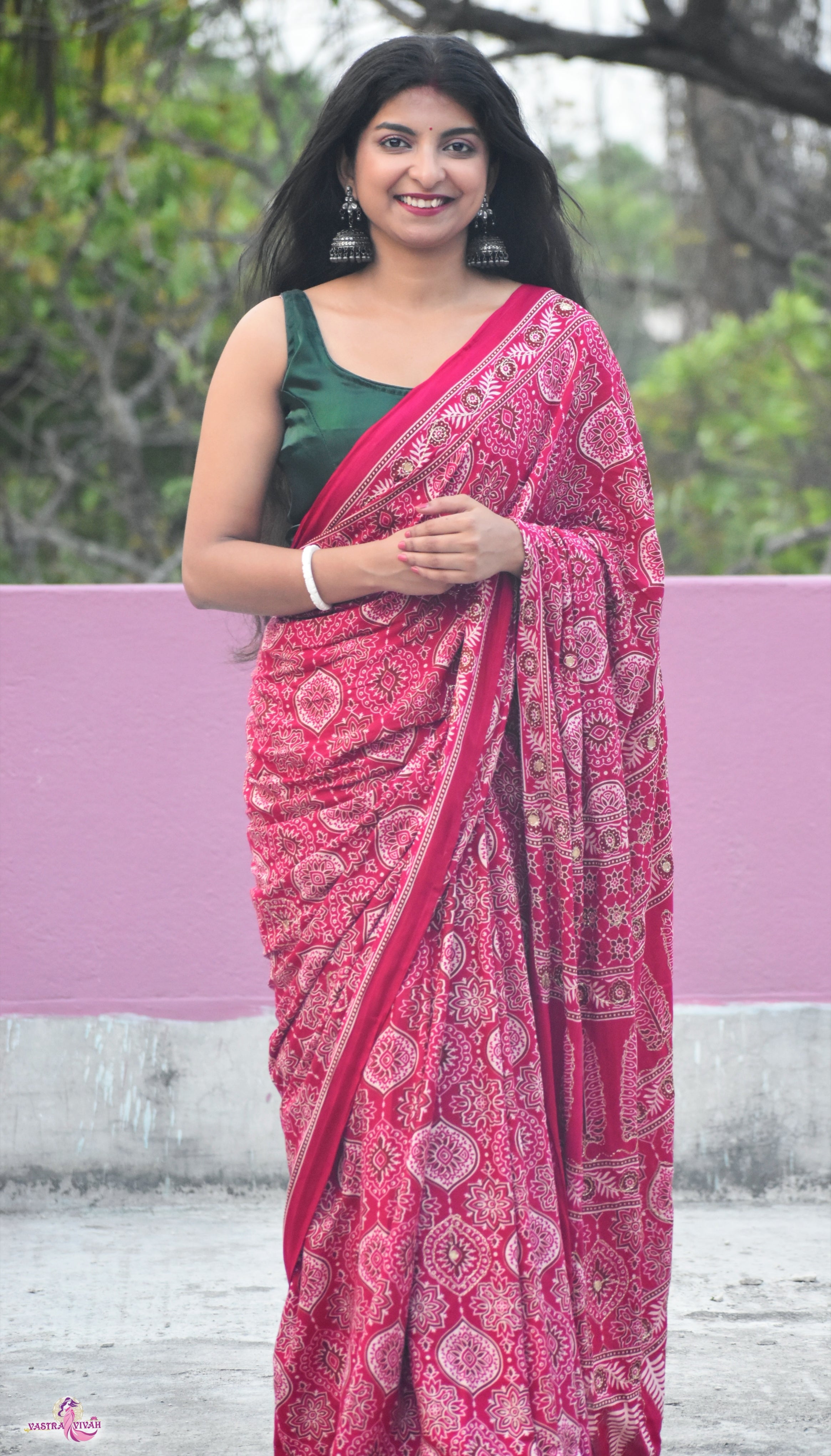 PINK COTTON KALAMKARI SAREE